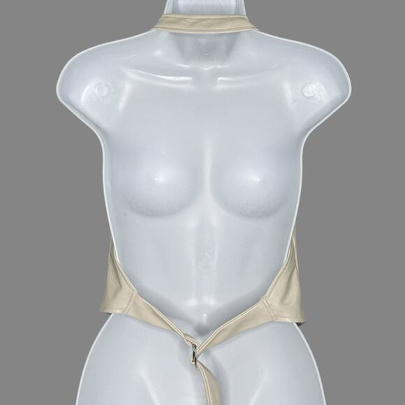 Unbranded S Womens Halter Neck Faux Leather Crop Tank Top Vest Western *flaw - Picture 2 of 9